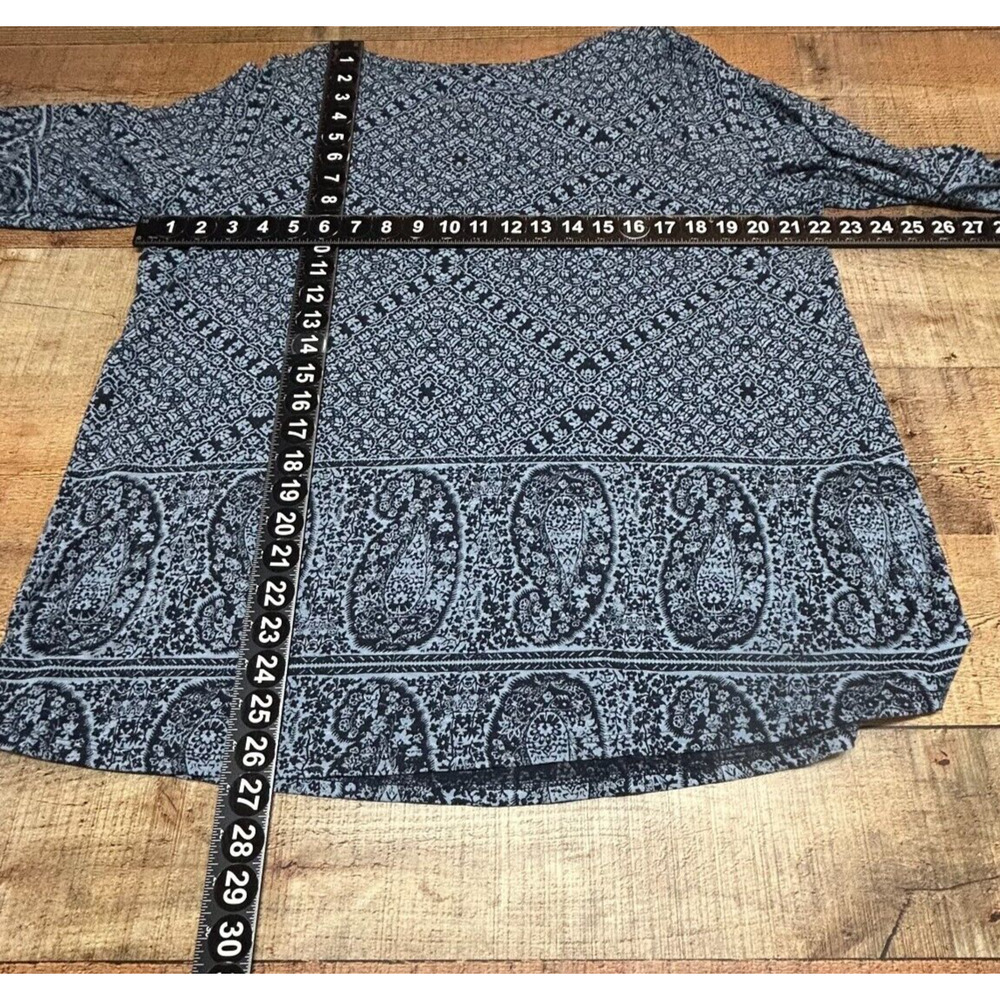 Lucky Brand Top Womens 1X Blue Floral Paisley‎ Pullover 3/4 Sleeve Boho Blouse - Picture 6 of 7